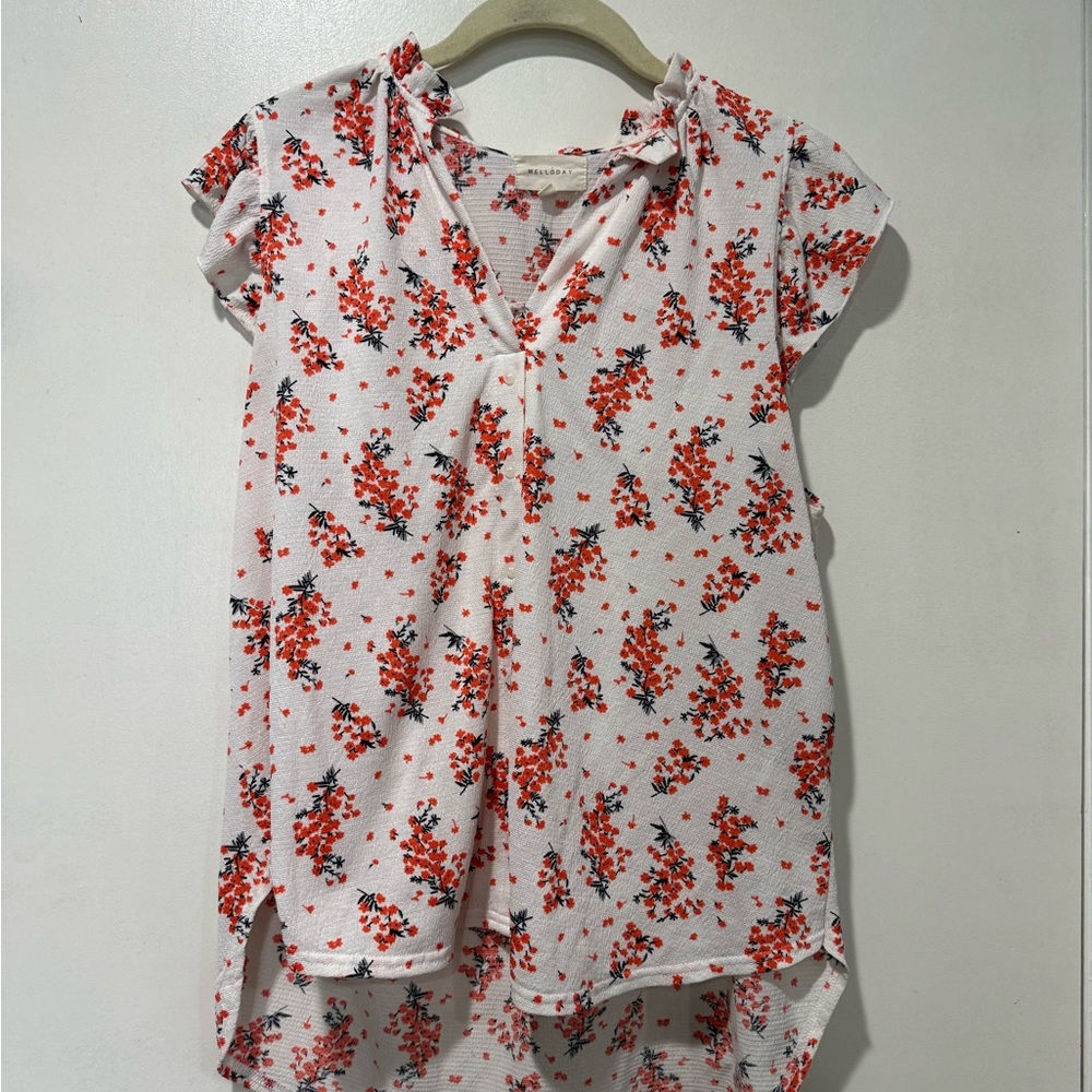 MELLODAY Red and White Floral Sleeveless Tank Top Blouse - Size Medium